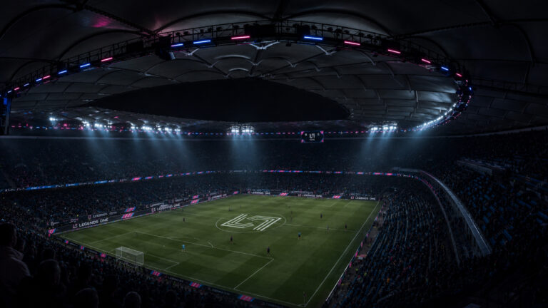 Fußballstadion bei Nacht unter Flutlicht